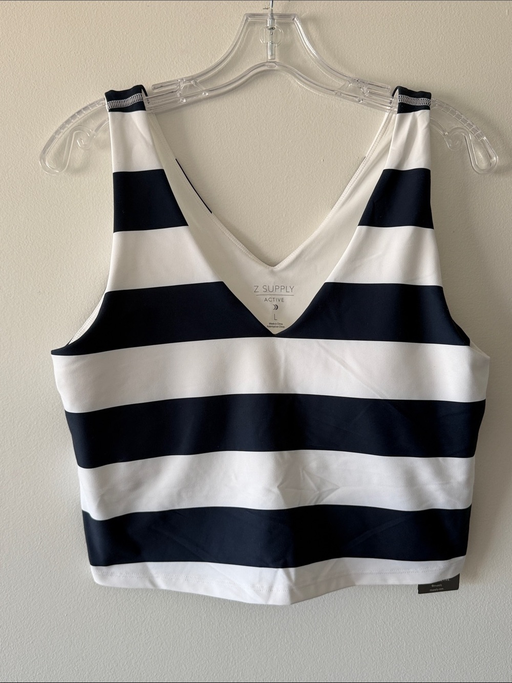 NWT Z SUPPLY Active V-Neck Stripe Longline Tank Top Sports Bra Inca Navy Size L